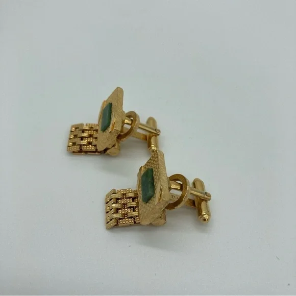 Vintage Dante Men’s Genuine Mesh Wrap-Around Green Stone Cufflinks